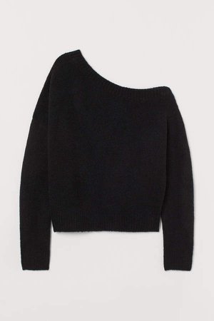 One-shoulder Sweater - Black