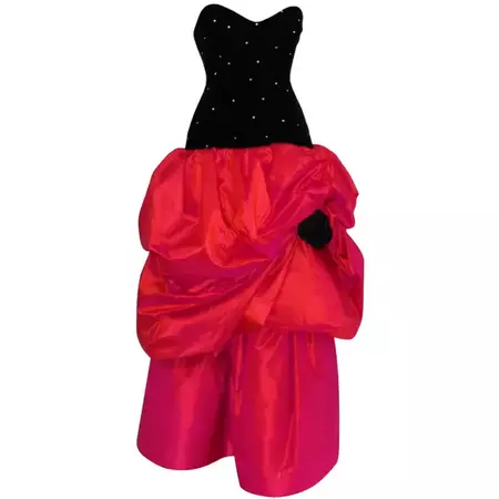 Vintage 80"s Black Velvet and Pink Taffeta Gown - 4 For Sale at 1stDibs | 80's taffeta dresses for sale, velvet and taffeta dress, pink taffeta dress 80s