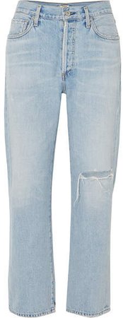 Mckenzie Distressed Mid-rise Straight-leg Jeans - Light denim