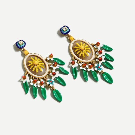 J.Crew: Beaded Cameo Floral Statement Earrings gold