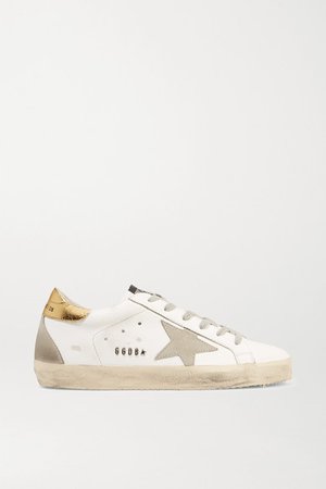 Golden Goose | Superstar distressed leather and suede sneakers | NET-A-PORTER.COM