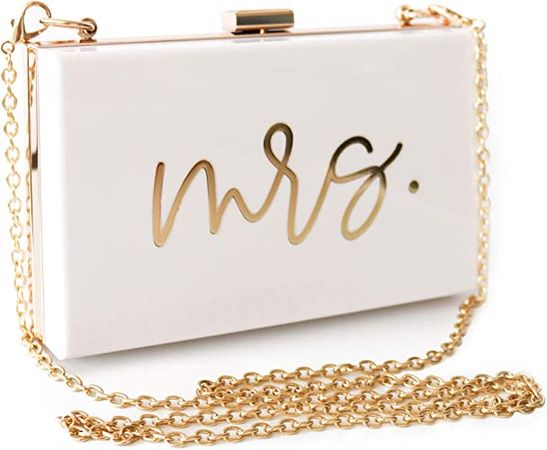 ModParty Mrs Acrylic Clutch Purse | Bridal Shower, Engagement, & Honeymoon Gift | Bride to Be Accessory | Crossbody with Removable Chain | White and Gold, White, 7" x 4.3" x 1.9" : Amazon.ca: Clothing, Shoes & Accessories