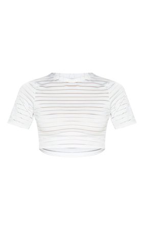 White Stripe Mesh Crop T Shirt | Tops | PrettyLittleThing