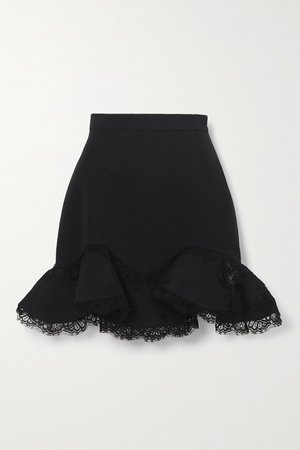 Black Ruffled lace-trimmed wool-blend mini skirt | Alexander McQueen | NET-A-PORTER