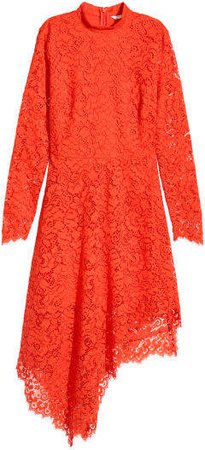 Asymmetric Lace Dress - Orange
