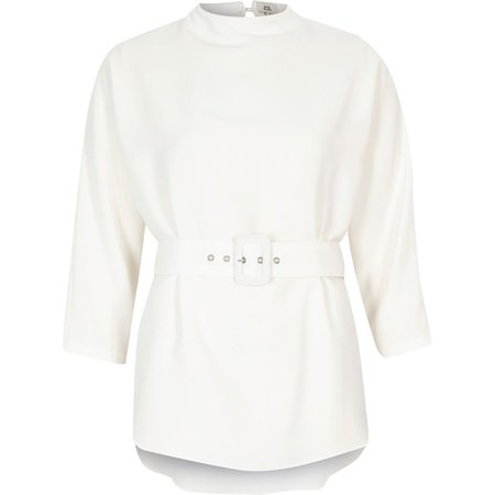 White loose fit belted top - Blouses - Tops - women