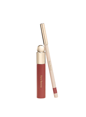 RARE BEAUTY Everyday Rose Lip Oil & Lip Liner Duo Soft Pinch Tinted Lip Oil in Delight (rose brown) and exclusive rose brown shade Admired.