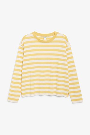 Soft long-sleeve top - Yellow and white stripes - T-shirts - Monki WW