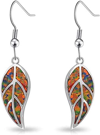 Amazon.com: CiNily Opal Leaf Dangle Earrings-Orange Fire Opal White Gold Plated Drop Earrings for Women Jewelry Gemstone Dangle Earrings 1 5/8": Clothing, Shoes & Jewelry