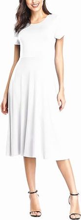 Urban CoCo Women's Vintage Short Sleeve High Waist Flared Midi Casual Summer Dress at Amazon Women’s Clothing store