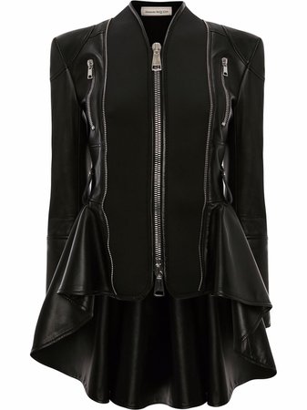 Shop Alexander McQueen peplum leather jacket with Express Delivery - FARFETCH
