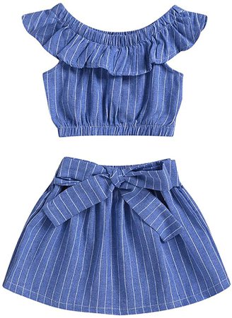 Amazon.com: 2Pcs/Set Toddler Kid Baby Girls Striped Crop Top Ruffled T-Shirt A-Line Skirt Dress Summer Outfits (Blue Striped, 1-2 Years): Clothing