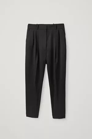 TAPERED WOOL MIX PANTS - black - Trousers - COS US