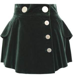 Ruffled Snap-detailed Cotton-velvet Mini Skirt