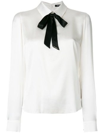 White Long-Sleeved Shirt with Black Neck Bow tie