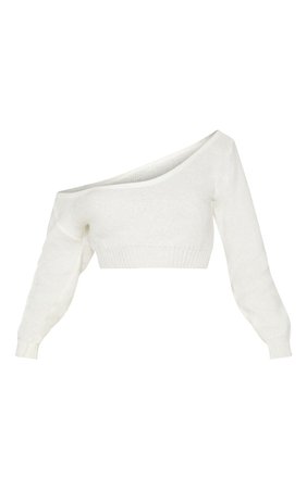 Cream V Neck Off Shoulder Knitted Cropped Jumper | PrettyLittleThing
