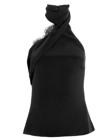 Designer Black Lace Crepe Top | Cushnie