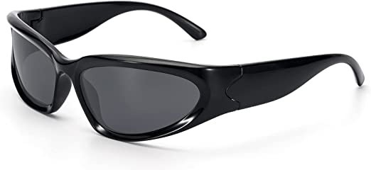 Amazon.com: LIKSMU Wrap Around Street Fashion Sunglasses for Women Men Swift Oval Trendy Shades Sun Glasses 100% UV Protection Grey Lens and Light Black Frame : Clothing, Shoes & Jewelry