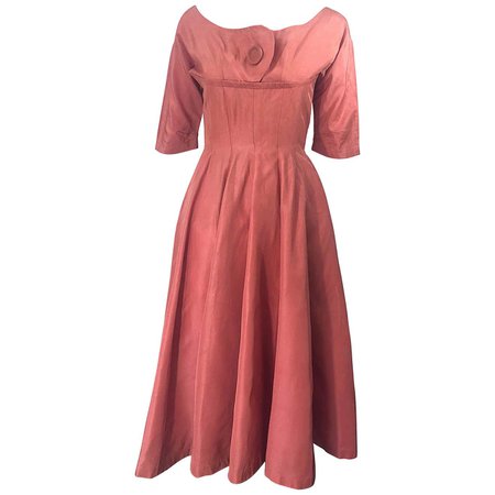 1950s Gigi Young Salmon Coral Pink Silk Taffeta Vintage 50s Fit n Flare Dress For Sale at 1stDibs