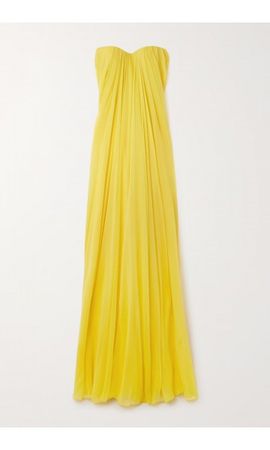 Draped Strapless Empire Long Yellow Prom Dresses KSP639