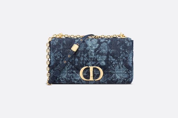 Borsa grande Dior Caro Denim Cannage Dior Flowers blu - Borse - Moda Donna | DIOR