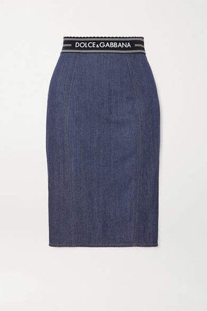 Paneled Denim And Stretch-jersey Skirt - Blue