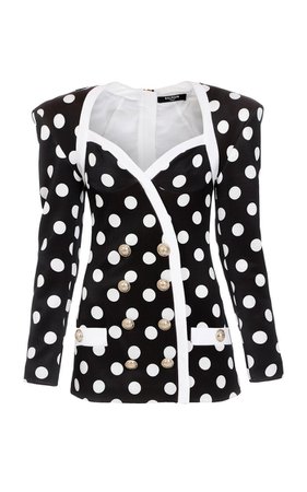 Polka-Dot Crepe Double-Breasted Mini Blazer Dress By Balmain | Moda Operandi