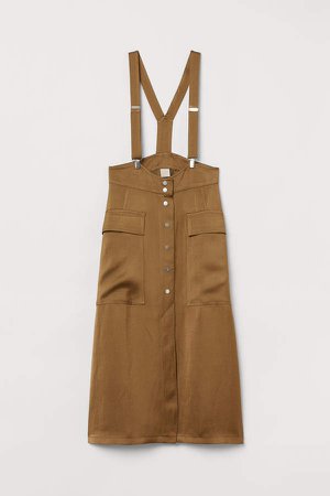 Calf-length Suspender Skirt - Beige