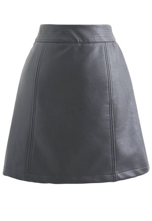 Seamed Waist Faux Leather Bud Mini Skirt in Grey - Retro, Indie and Unique Fashion