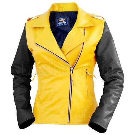 Leather Skin Women Yellow Brando Genuine Leather Jacket with Black Sle - Leather Skin Shop