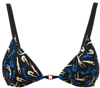 Marion Swimmers Print Triangle Bikini Top - Womens - Blue Multi