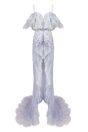 pastel purple runway couture gown