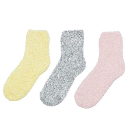 Soft Winter Fuzzy Plush Socks - 3 Pairs Set, Plain V17 (Yel Gry Pin) at Amazon Women’s Clothing store: