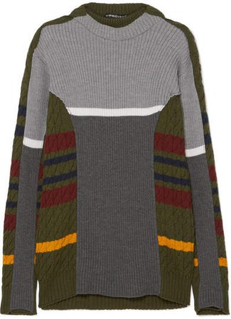 Striped Wool-blend Dress - Gray