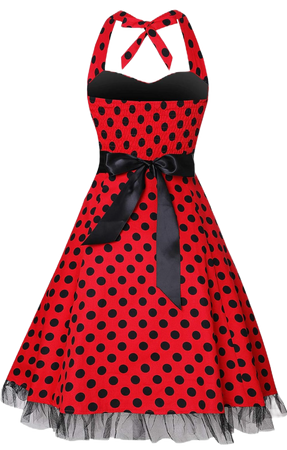 red and black polka dot 50s dress