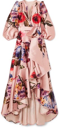Anna Mason - Stella Floral-print Satin Wrap Gown - Pink
