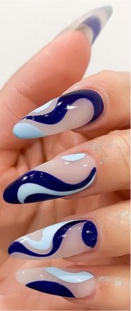 Blue& white swirl nails