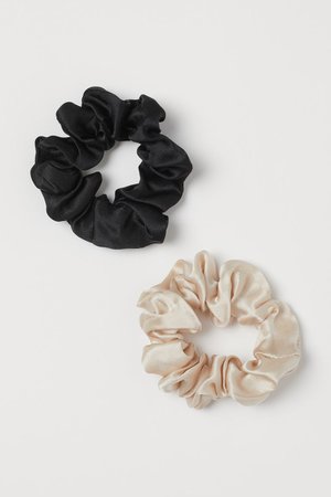 2-pack silk scrunchies - Black/Light beige - Ladies | H&M