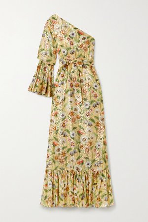 Beige Regina one-sleeve floral-print fil coupé silk-blend maxi dress | Borgo de Nor | NET-A-PORTER