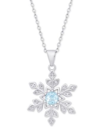 Macy’s Blue Topaz (1/2 ct. t.w.) & Diamond Accent Snowflake 18" Pendant Necklace
