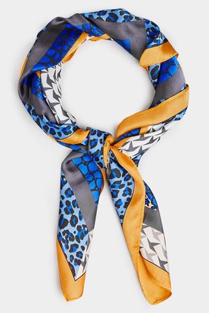 Blue Mixed Print Satin Head Scarf | Yours Clothing