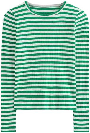 Anna Rib Crew T-Shirt - Meadow Green, Ivory Stripe | Boden US
