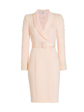 Badgley Mischka Faux-Pearl-Embellished Long-Sleeve Cocktail Dress