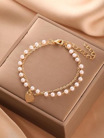 Faux Pearl Decor Heart Charm Bracelet | SHEIN