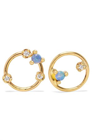 Wwake | + NET SUSTAIN gold, diamond and opal earrings | NET-A-PORTER.COM