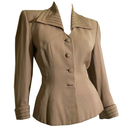 Top Stiched Tan Wool Nipped Waist Jacket circa 1940s – Dorothea's Closet Vintage