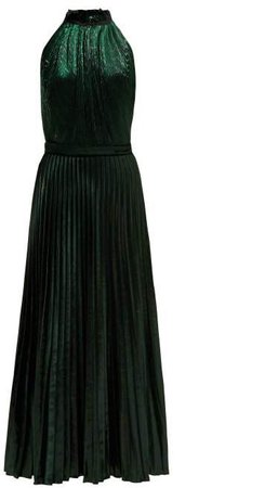 Raquel Diniz - Giovanna Halter Neck Velvet Dress - Womens - Dark Green