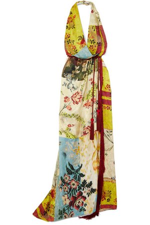 Oscar de la Renta | Tasseled printed silk-jacquard halterneck dress | NET-A-PORTER.COM