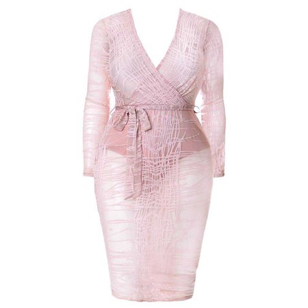 Plus Size Sheer Mesh Faux Wrap Dress, Blush $42.99