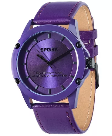 SPGBK Watches Unisex Britt Purple Leather Band Watch 44mm